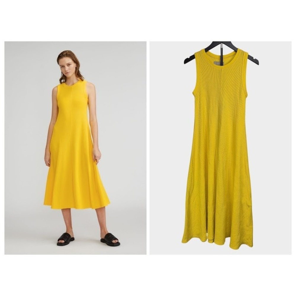 EVERLANE Womens Organic Cotton Small Dress Yellow Waffle Tank Maxi Pullover